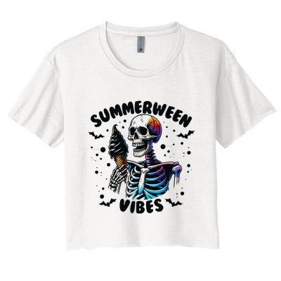 Summerween Magic Skeleton Enjoying Ice Cream Delight Crop Top
