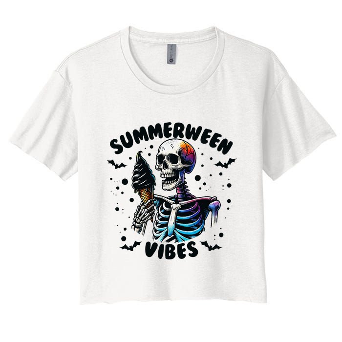 Summerween Magic Skeleton Enjoying Ice Cream Delight Crop Top