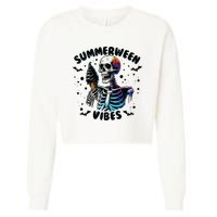 Summerween Magic Skeleton Enjoying Ice Cream Delight Cropped Pullover Crew