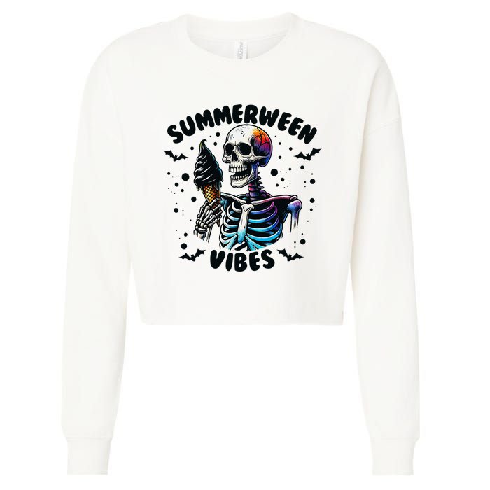 Summerween Magic Skeleton Enjoying Ice Cream Delight Cropped Pullover Crew