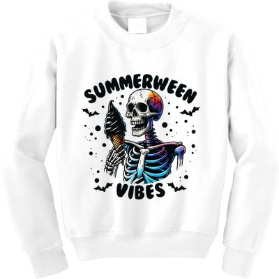 Summerween Magic Skeleton Enjoying Ice Cream Delight Kids Sweatshirt