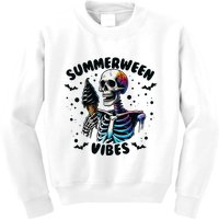 Summerween Magic Skeleton Enjoying Ice Cream Delight Kids Sweatshirt