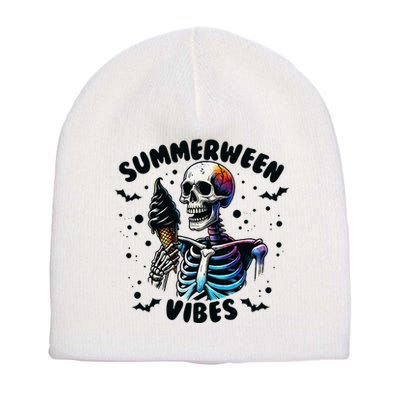Summerween Magic Skeleton Enjoying Ice Cream Delight Short Acrylic Beanie