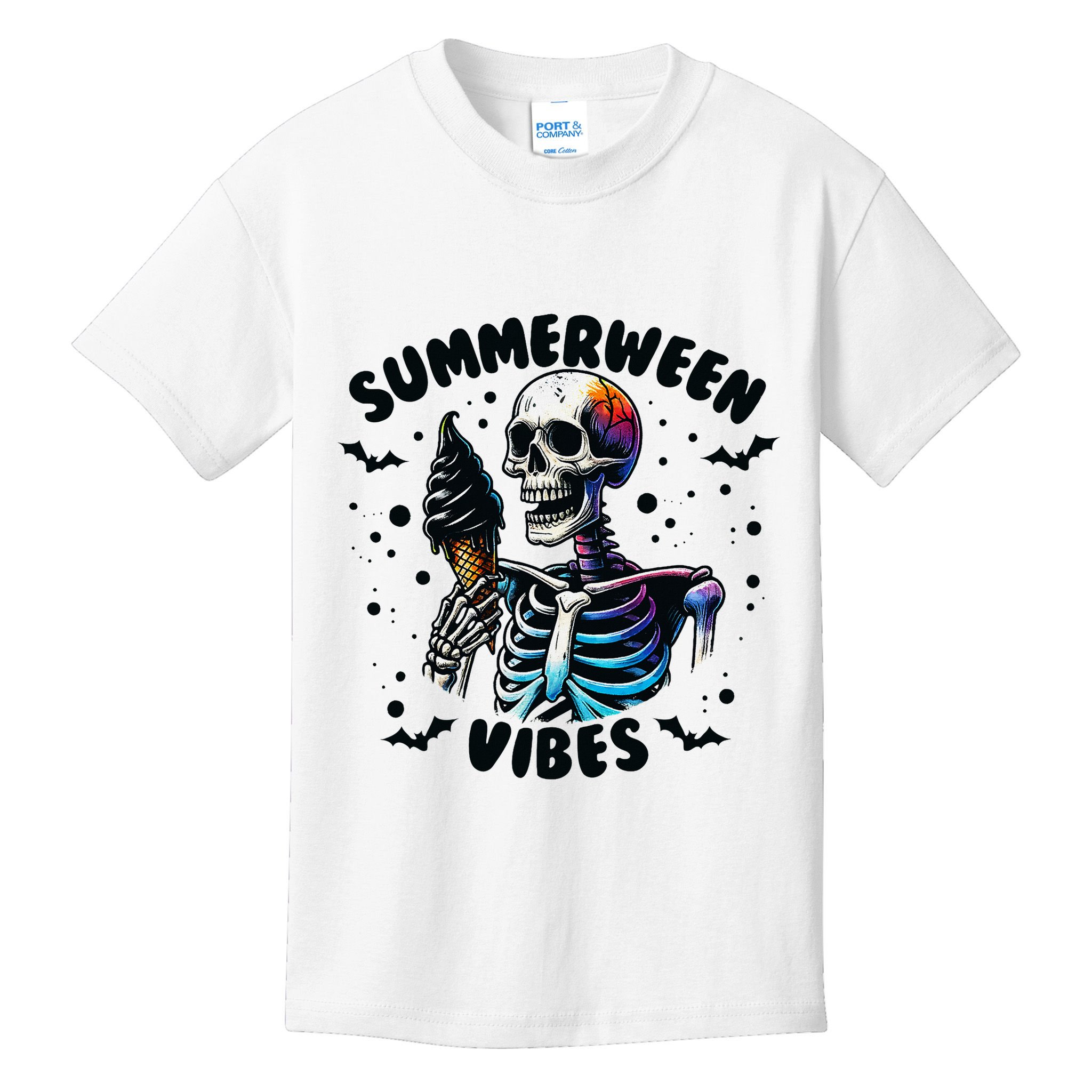 Summerween Magic Skeleton Enjoying Ice Cream Delight Kids T-Shirt