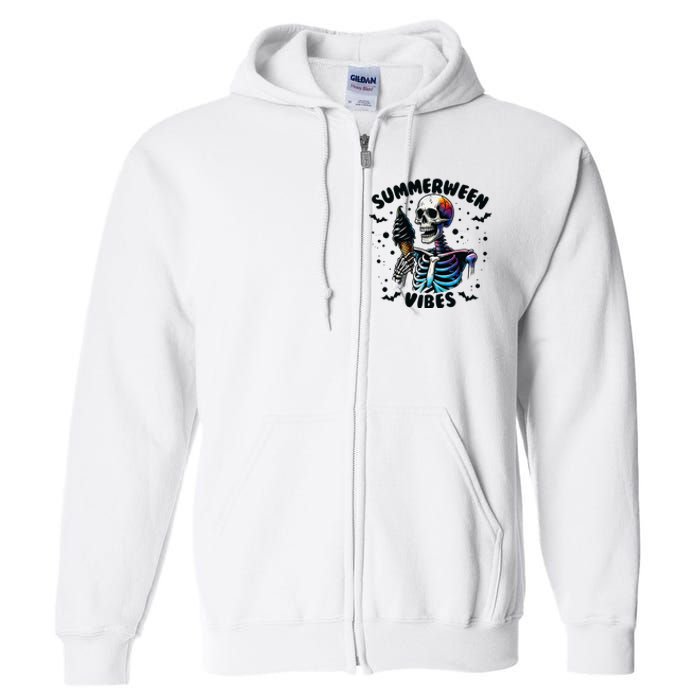 Summerween Magic Skeleton Enjoying Ice Cream Delight Full Zip Hoodie