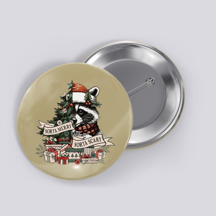 Sorta Merry Sorta Feral Santa Animal Raccoon Christmas Tree Button