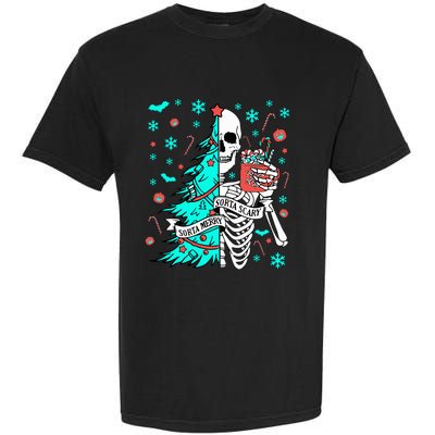 Sorta Merry Sorta Scary Funny Christmas Skeleton Tree Santa Garment-Dyed Heavyweight T-Shirt