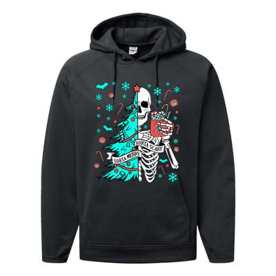 Sorta Merry Sorta Scary Funny Christmas Skeleton Tree Santa Performance Fleece Hoodie