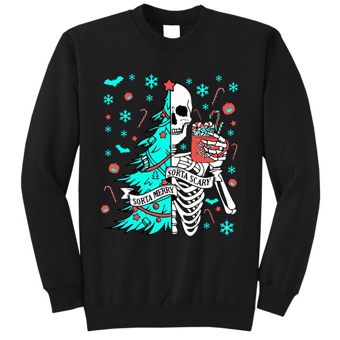 Sorta Merry Sorta Scary Funny Christmas Skeleton Tree Santa Sweatshirt