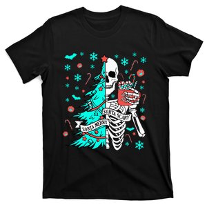 Sorta Merry Sorta Scary Funny Christmas Skeleton Tree Santa T-Shirt