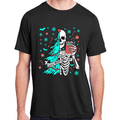 Sorta Merry Sorta Scary Funny Christmas Skeleton Tree Santa Adult ChromaSoft Performance T-Shirt