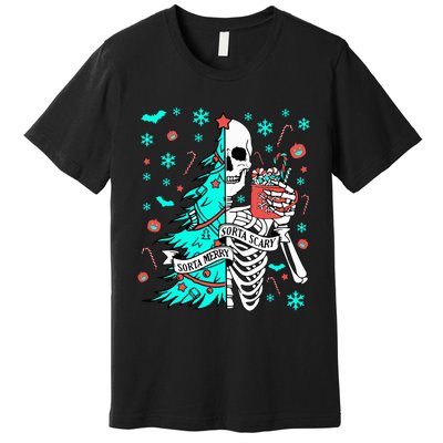 Sorta Merry Sorta Scary Funny Christmas Skeleton Tree Santa Premium T-Shirt