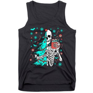 Sorta Merry Sorta Scary Funny Christmas Skeleton Tree Santa Tank Top