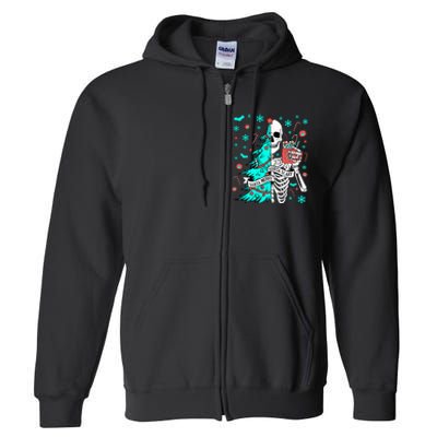 Sorta Merry Sorta Scary Funny Christmas Skeleton Tree Santa Full Zip Hoodie