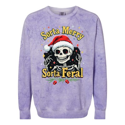 Sorta Merry Sorta Scary Funny Christmas Skeleton Colorblast Crewneck Sweatshirt