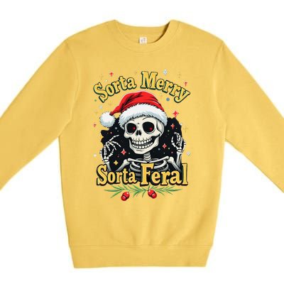 Sorta Merry Sorta Scary Funny Christmas Skeleton Premium Crewneck Sweatshirt