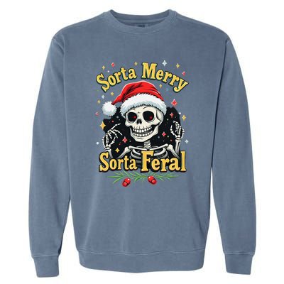 Sorta Merry Sorta Scary Funny Christmas Skeleton Garment-Dyed Sweatshirt