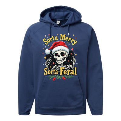 Sorta Merry Sorta Scary Funny Christmas Skeleton Performance Fleece Hoodie