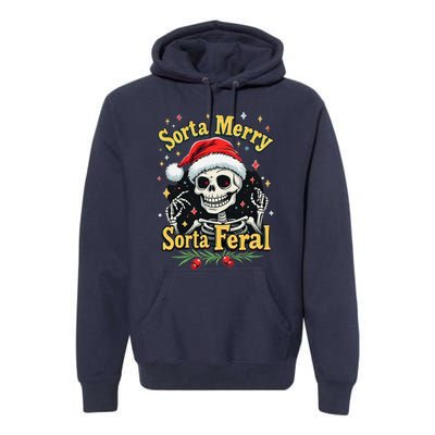 Sorta Merry Sorta Scary Funny Christmas Skeleton Premium Hoodie