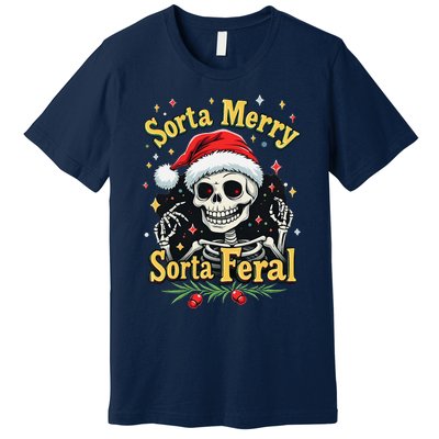 Sorta Merry Sorta Scary Funny Christmas Skeleton Premium T-Shirt