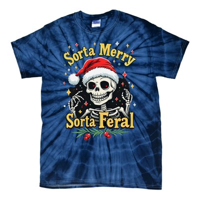 Sorta Merry Sorta Scary Funny Christmas Skeleton Tie-Dye T-Shirt