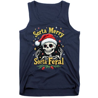 Sorta Merry Sorta Scary Funny Christmas Skeleton Tank Top