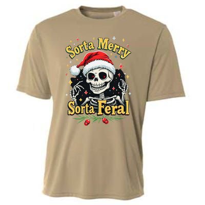 Sorta Merry Sorta Scary Funny Christmas Skeleton Cooling Performance Crew T-Shirt