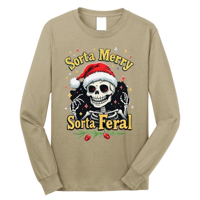 Sorta Merry Sorta Scary Funny Christmas Skeleton Long Sleeve Shirt