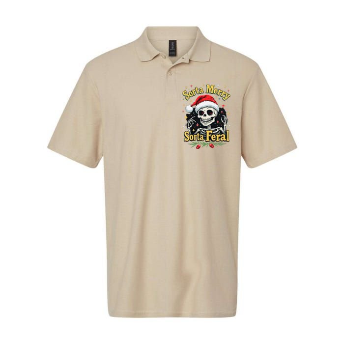 Sorta Merry Sorta Scary Funny Christmas Skeleton Softstyle Adult Sport Polo