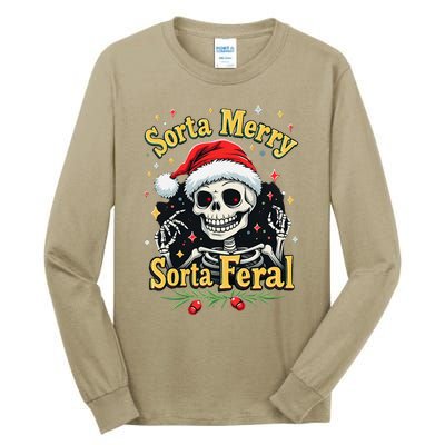 Sorta Merry Sorta Scary Funny Christmas Skeleton Tall Long Sleeve T-Shirt