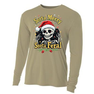 Sorta Merry Sorta Scary Funny Christmas Skeleton Cooling Performance Long Sleeve Crew