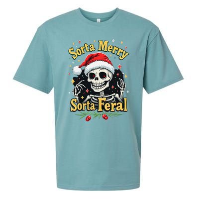 Sorta Merry Sorta Scary Funny Christmas Skeleton Sueded Cloud Jersey T-Shirt