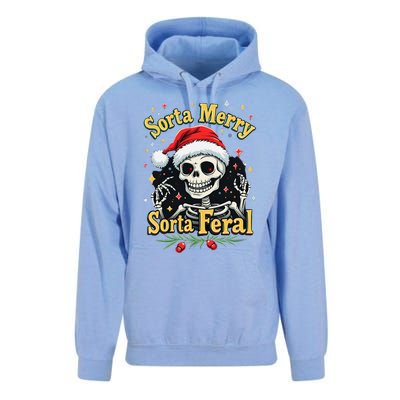 Sorta Merry Sorta Scary Funny Christmas Skeleton Unisex Surf Hoodie