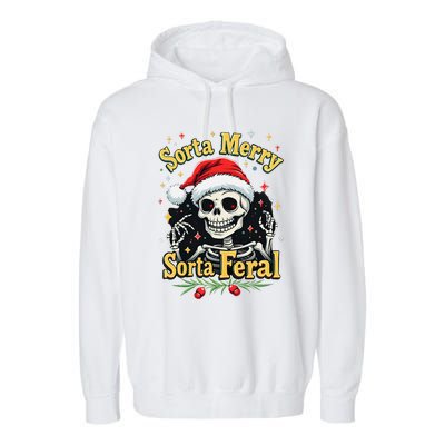 Sorta Merry Sorta Scary Funny Christmas Skeleton Garment-Dyed Fleece Hoodie