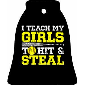 Softball Mom Softball Dad I Teach My Girl To Hit And Steal Ceramic Bell Ornament