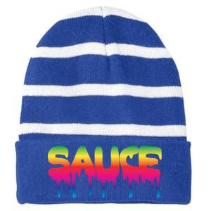 Sauce Melting Trending Dripping Messy Saucy Gift Idea Cute Gift Striped Beanie with Solid Band