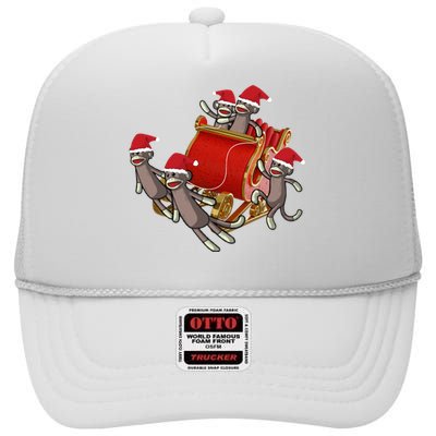 Sock Monkeys Take Over Christmas Funny Sock Monkey High Crown Mesh Back Trucker Hat