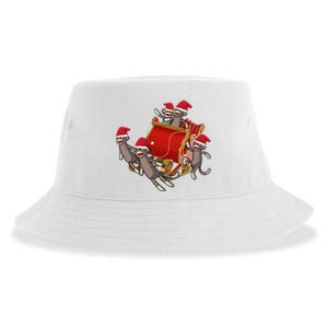 Sock Monkeys Take Over Christmas Funny Sock Monkey Sustainable Bucket Hat