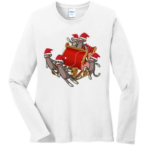 Sock Monkeys Take Over Christmas Funny Sock Monkey Ladies Long Sleeve Shirt