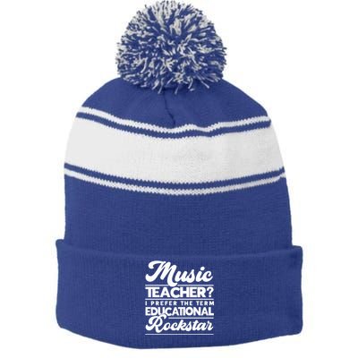 Sarcastic Music Teacher Educational Rockstar Funny Gift Stripe Pom Pom Beanie