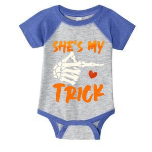 Shes My Trick Skeleton Matching Couple Halloween Costumes Gift Infant Baby Jersey Bodysuit