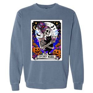 Spooky Mama Tarot Card Halloween Mom Skull Mama Black Cat Garment-Dyed Sweatshirt