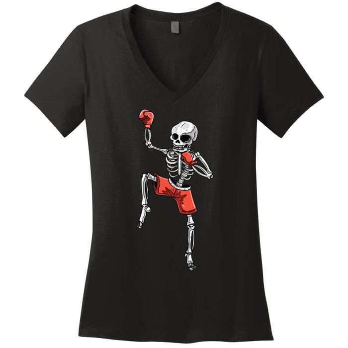 Skeleton Muay Thai Halloween Kickboxing MMA Fighter Costume Women's V-Neck T-Shirt