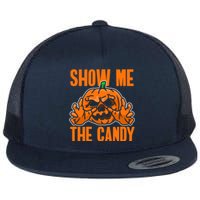 Show Me The Candy Scary Halloween Flat Bill Trucker Hat