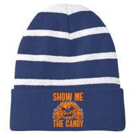 Show Me The Candy Scary Halloween Striped Beanie with Solid Band