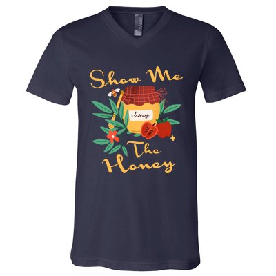 Show Me The Honey Rosh Hashanah Apple Honey Jewish Shofar V-Neck T-Shirt