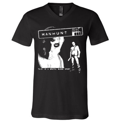Silentprotagonist90 Manhunt This Is A Brutal Blood Sport V-Neck T-Shirt