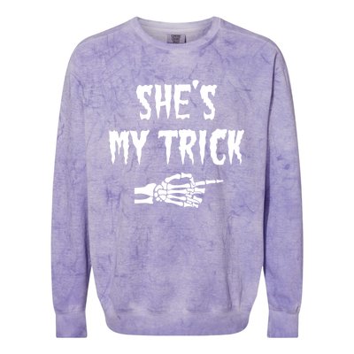 She’S My Trick Matching Couples Halloween Gift Colorblast Crewneck Sweatshirt