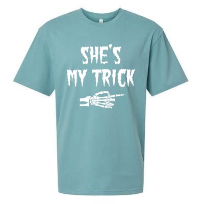 She’S My Trick Matching Couples Halloween Gift Sueded Cloud Jersey T-Shirt