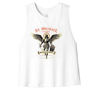 Saint Michael The Archangel Prayer Catholic Christian Pastor Cool Gift Women's Racerback Cropped Tank